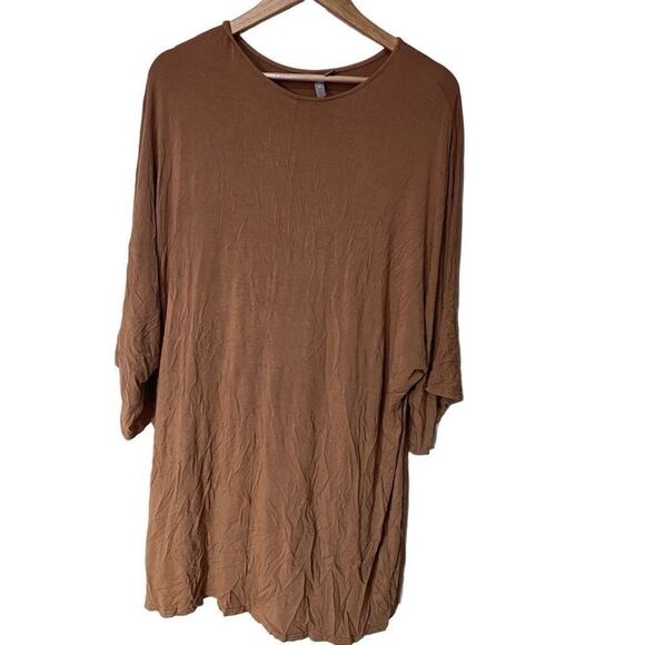 ASOS size 14 brown short sleeve shirt stretch long length - Picture 1 of 5